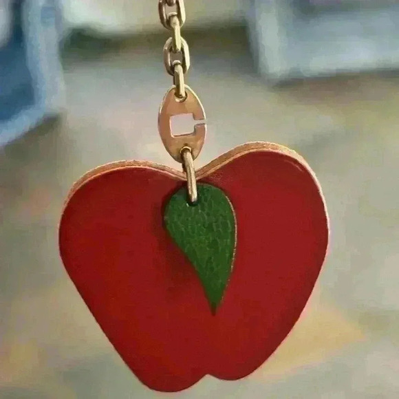 Authentic EUC Hermes charm Leather Silver hardware Red Apple bag charm w/ Box - Picture 4 of 13